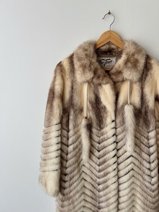 Mink Fur Chevron Coat | S