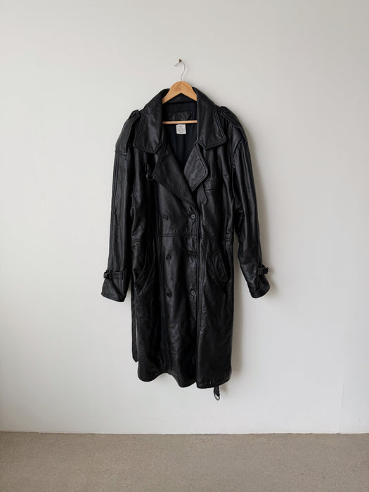 Black Leather Trench Coat | L