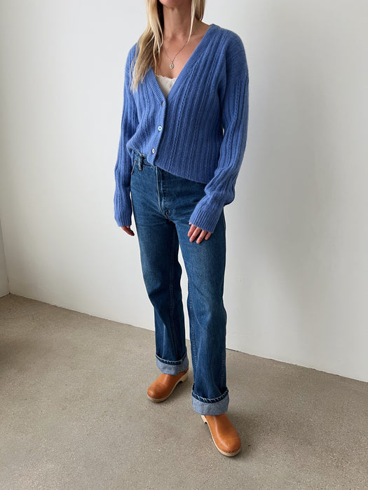 Blue Lambswool Angora Cardigan | M