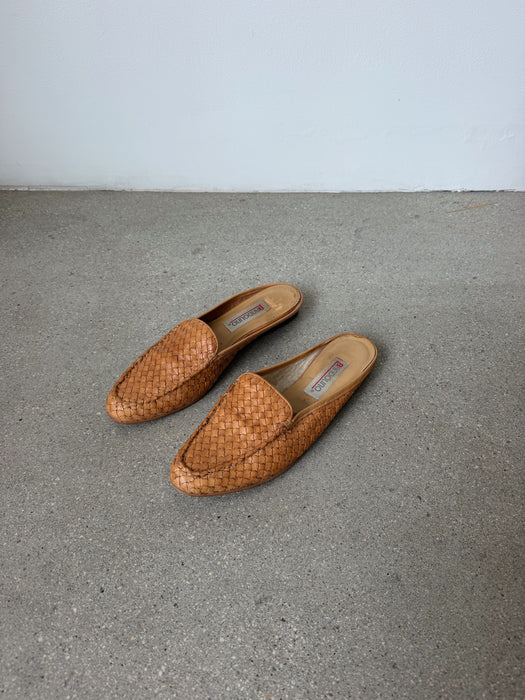 Tan Woven Leather Mules | 8