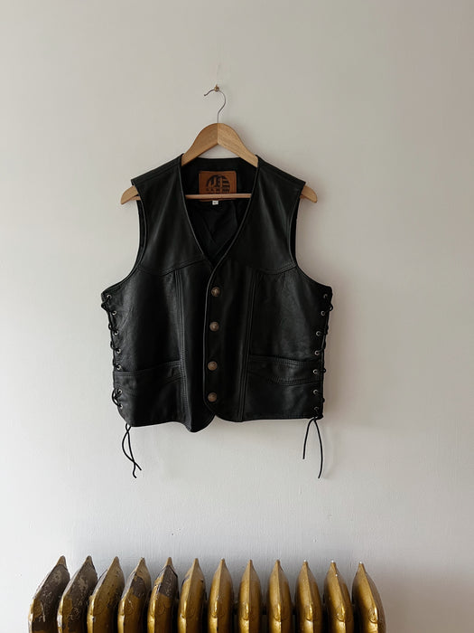 Black Leather Vest | L