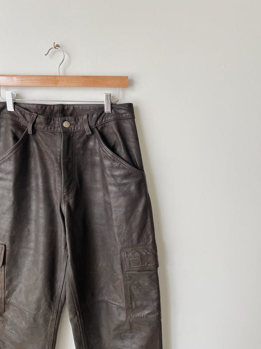 Brown Leather Cargo Pants | 30