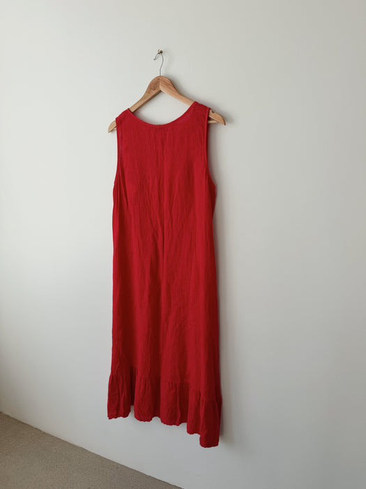 Red Linen Dress | L