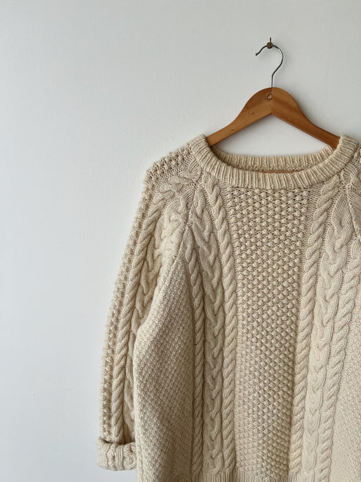 Cream Fisherman’s Wool Knit Sweater | L