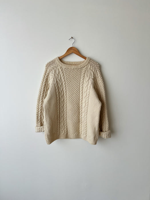 Cream Fisherman’s Wool Knit Sweater | L