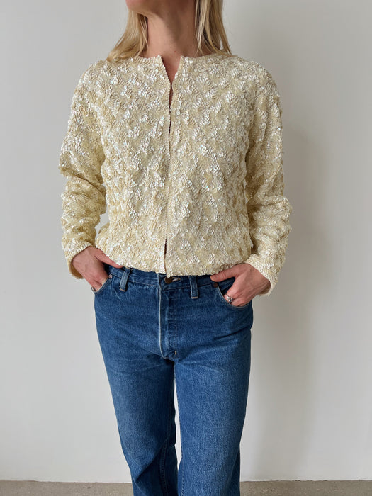 Cream Sequin Wool Cardigan | S/M