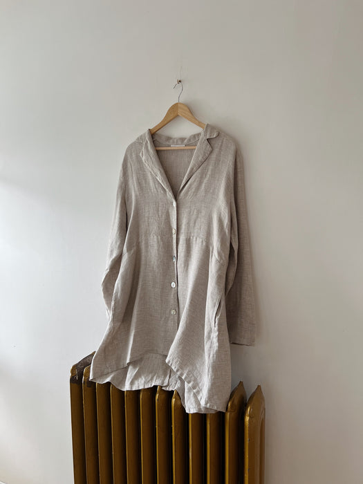 Sand Flowy Linen Button Up | L/XL