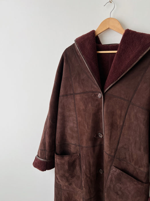 Burgundy Sherpa Suede Coat | XL