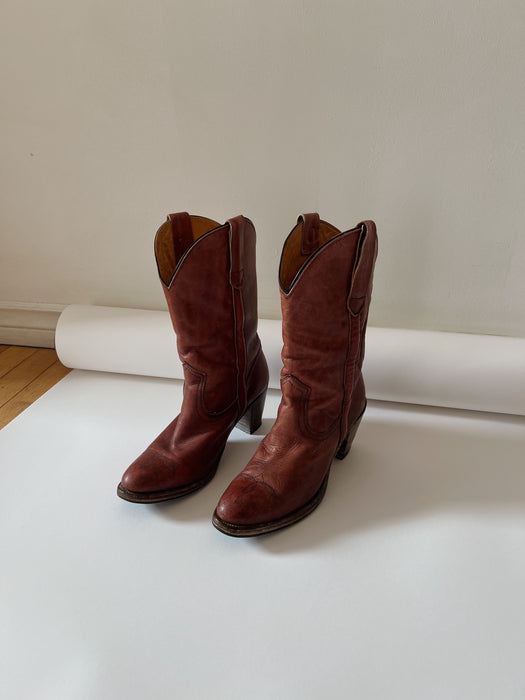 Burgundy Leather Cowboy Boots | 5.5