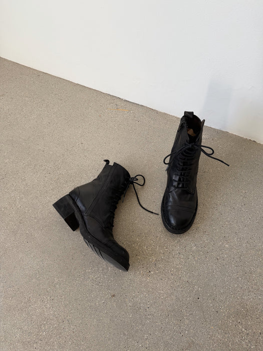 Black Leather Lace Up Boots | 5
