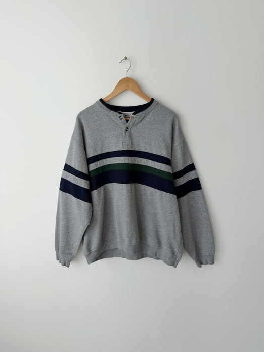 Grey Striped Henley Sweatshirt | 2XL