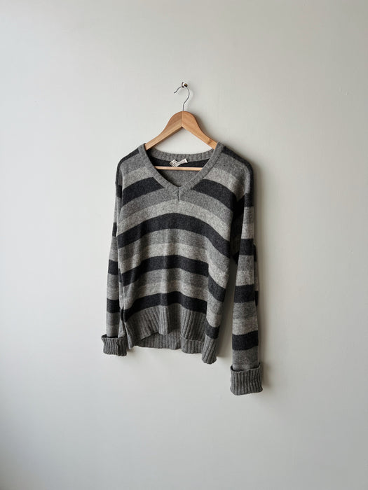 Grey Striped Wool Sweater | S