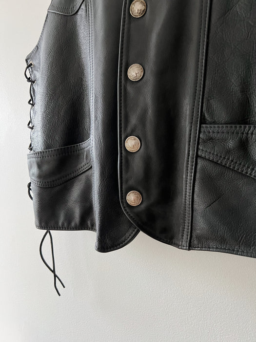 Black Leather Vest | L