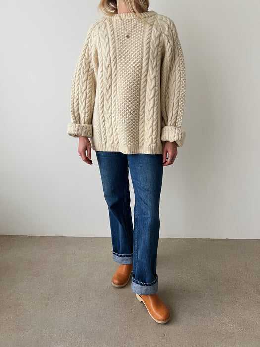 Cream Fisherman’s Wool Knit Sweater | L