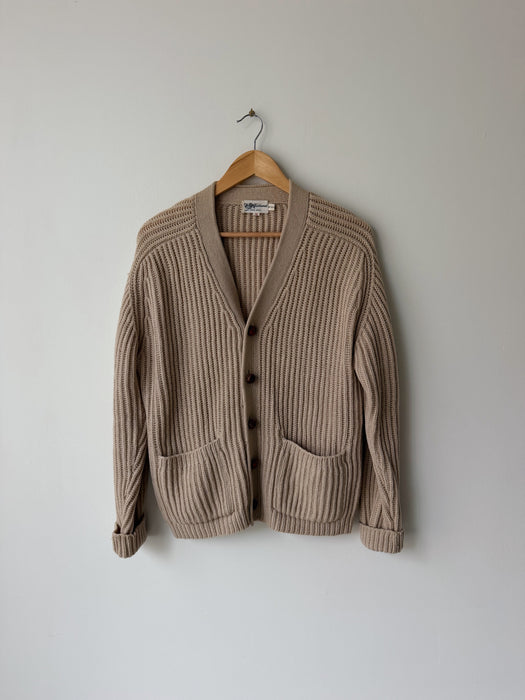 Beige Wool Ribbed Cardigan | L