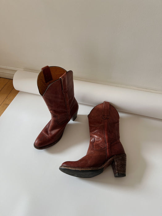 Burgundy Leather Cowboy Boots | 5.5