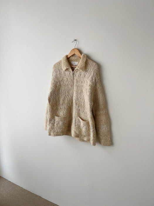 Cream Wool Mohair Zip Up | L