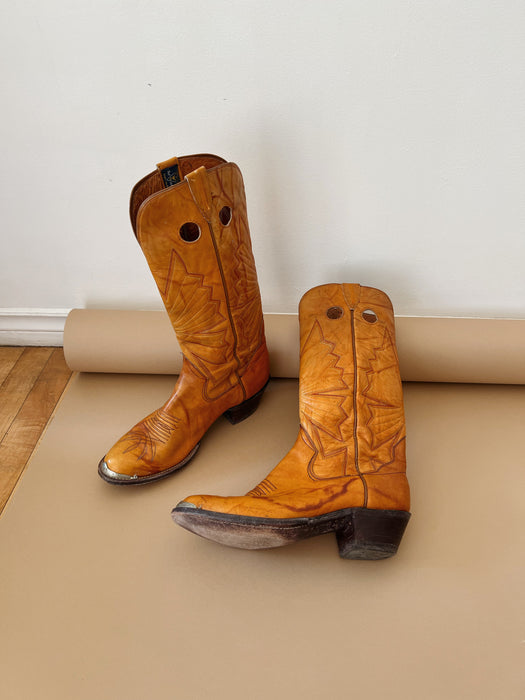 Orange Leather Cowboy Boots | 11