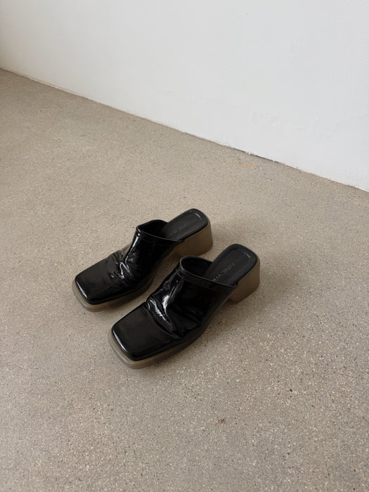 Black Patent Leather Slides | 6.5-7