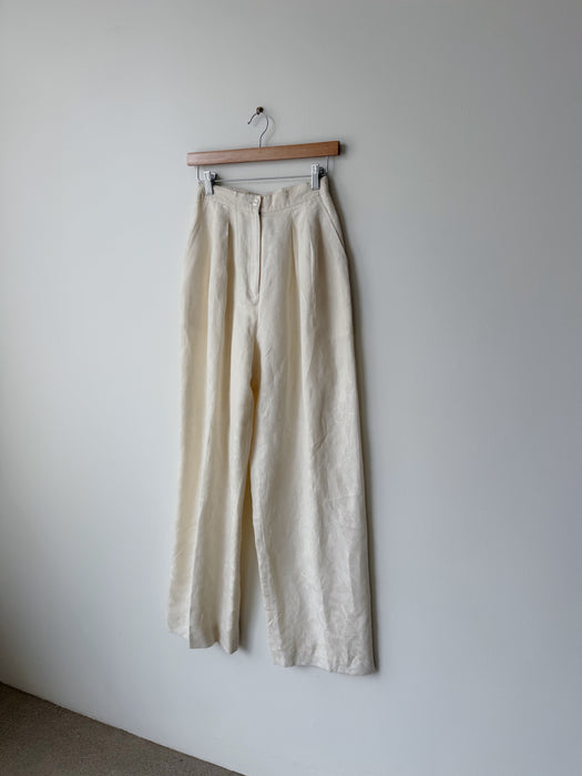 Cream Wide Leg Jacquard Trousers | 25
