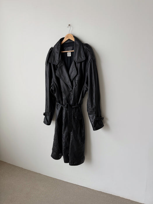 Black Leather Trench Coat | L