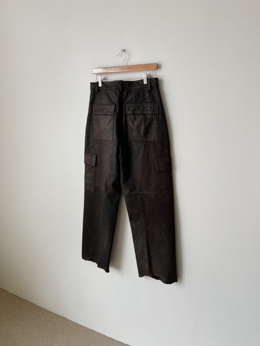 Brown Leather Cargo Pants | 30