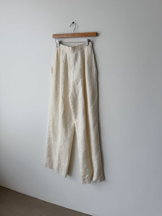 Cream Wide Leg Jacquard Trousers | 25