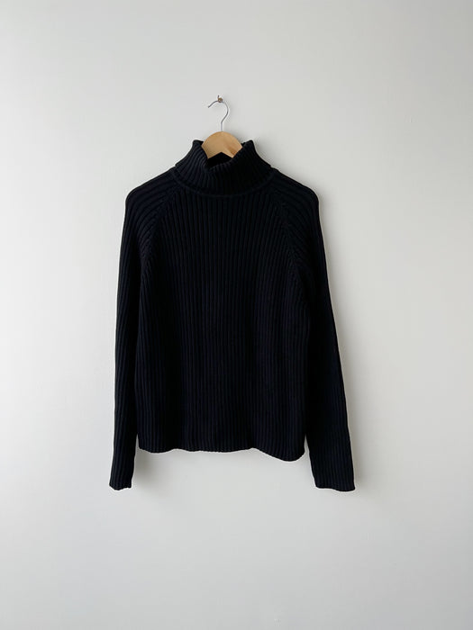 Black Ribbed Knit Turtleneck Sweater | L