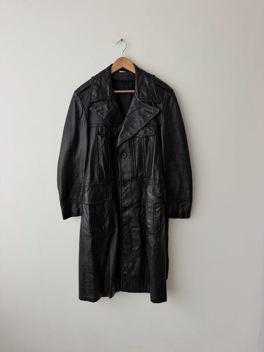 Black Leather Trench Coat | M/L