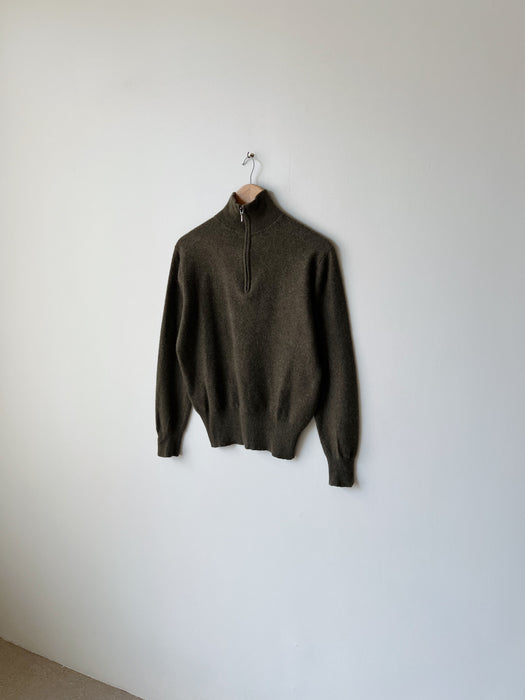 Olive Cashmere Quarter Zip | M