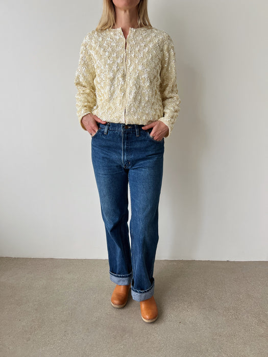 Cream Sequin Wool Cardigan | S/M