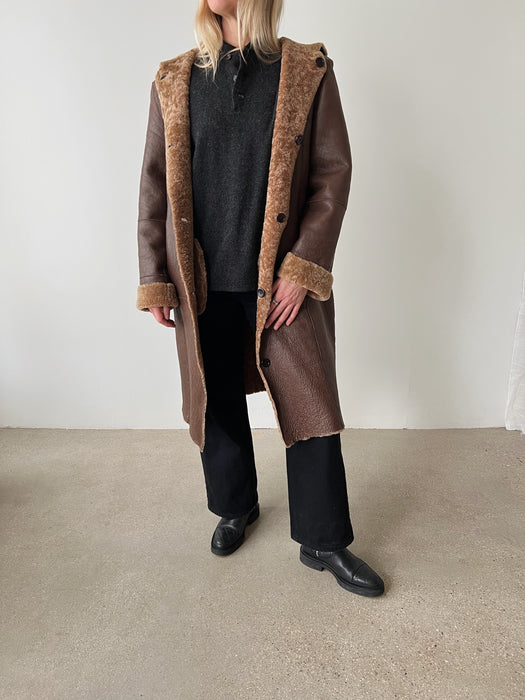 Brown Shearling Reversible Teddy Coat | M