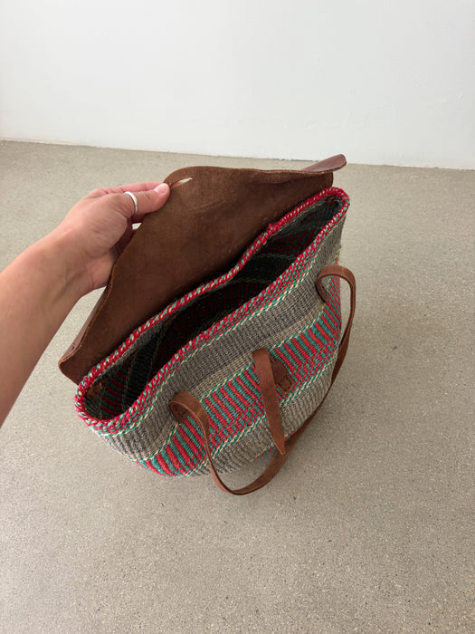 Brown Leather Sisal Bag