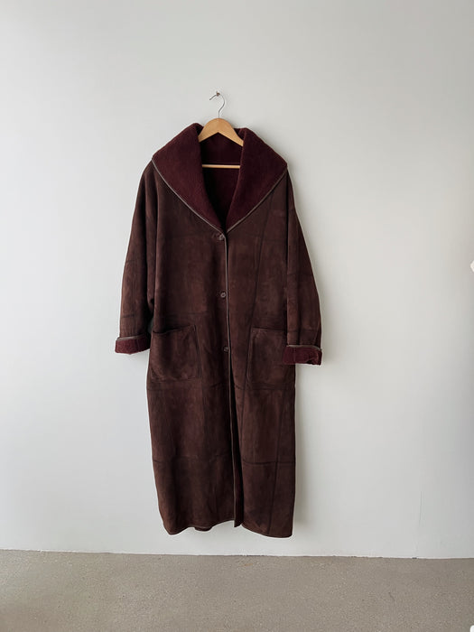 Burgundy Sherpa Suede Coat | XL