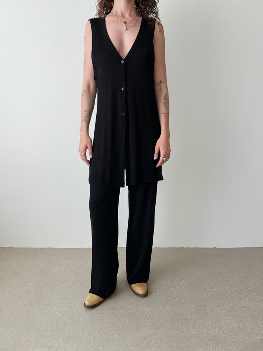 Black Button Down Vest | M