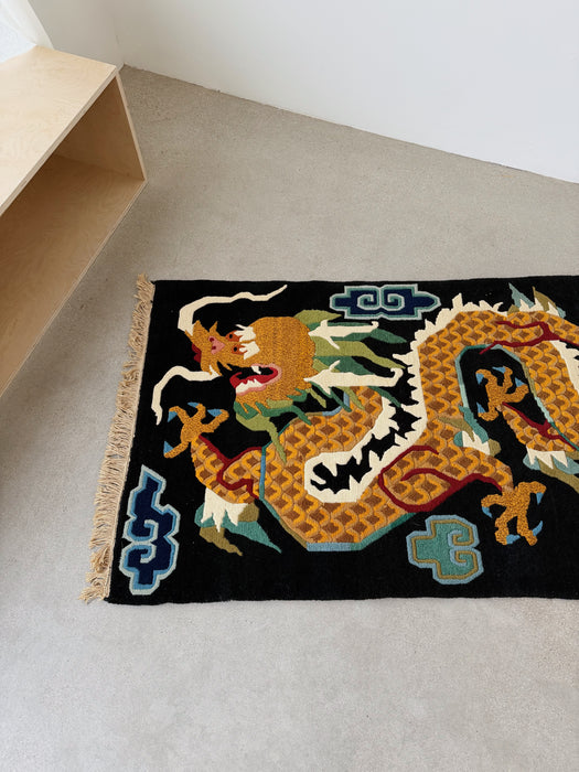 Hand-Knotted Wool Dragon Rug