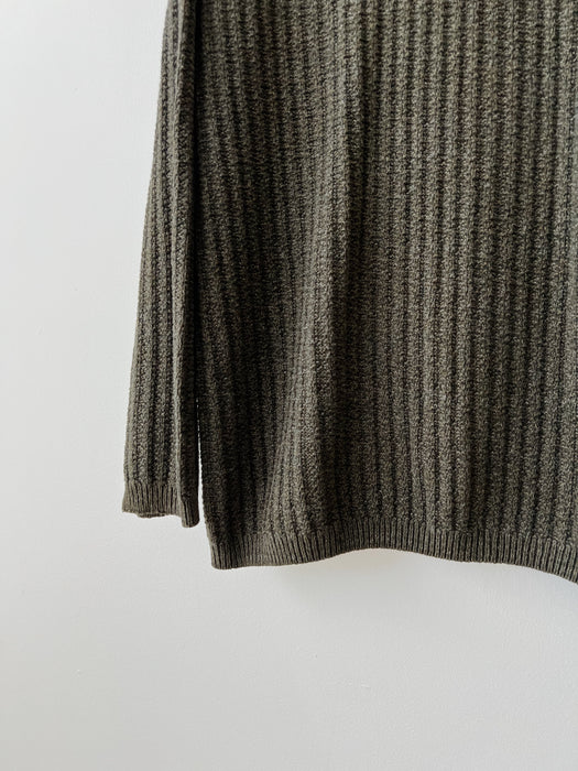 Olive Cotton Henley Sweater | L