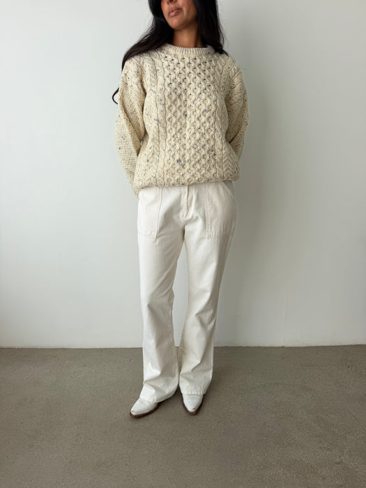 Cream Speckled Fisherman's Knit Sweater | M/L