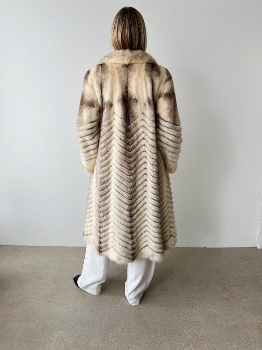 Mink Fur Chevron Coat | S