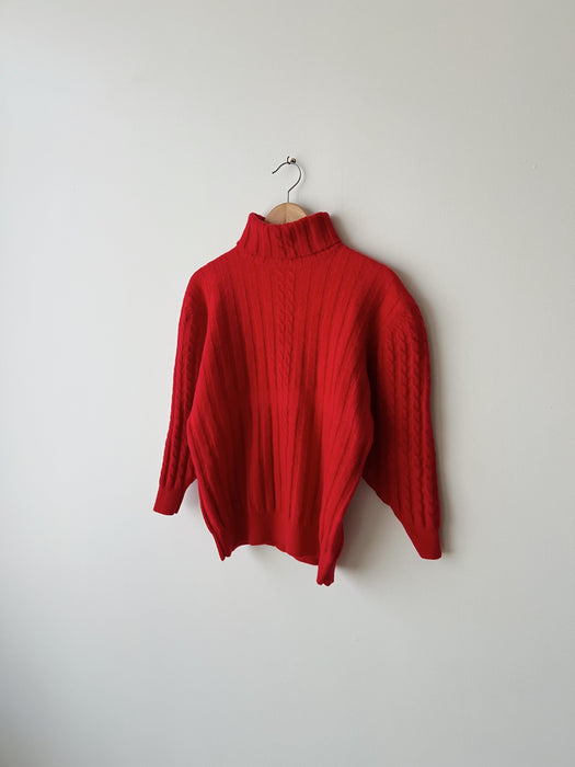 Cherry Red Wool Turtleneck | S