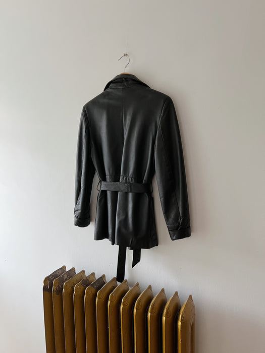 Black Leather Wrap Coat | M/L