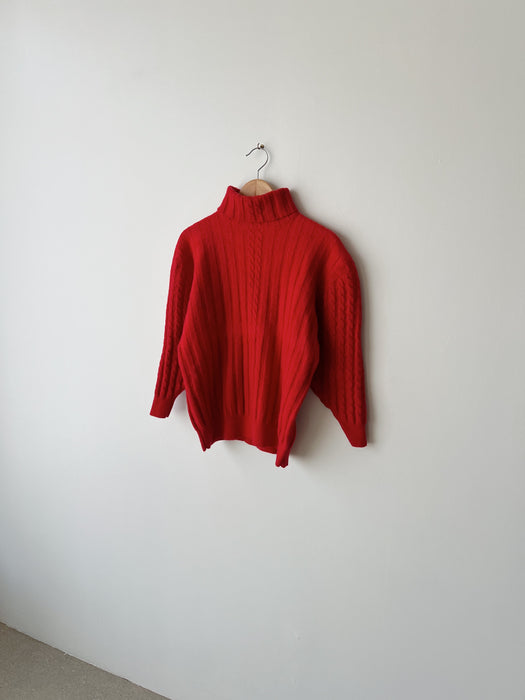 Cherry Red Wool Turtleneck | S