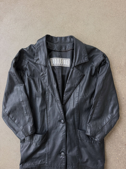 Black Leather Trench Coat | L/XL