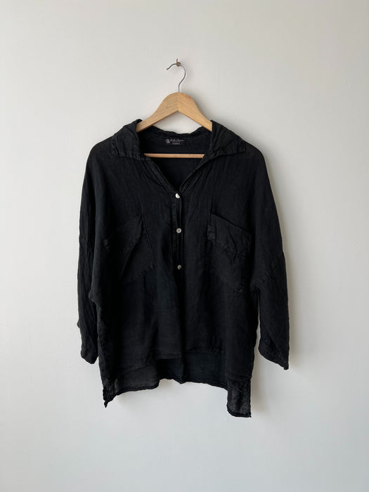 Worn Black Linen Button Up | L