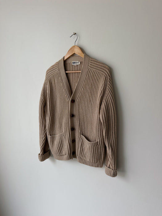 Beige Wool Ribbed Cardigan | L