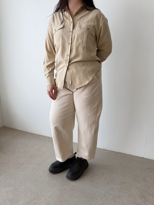 Beige Silk Button Up | L