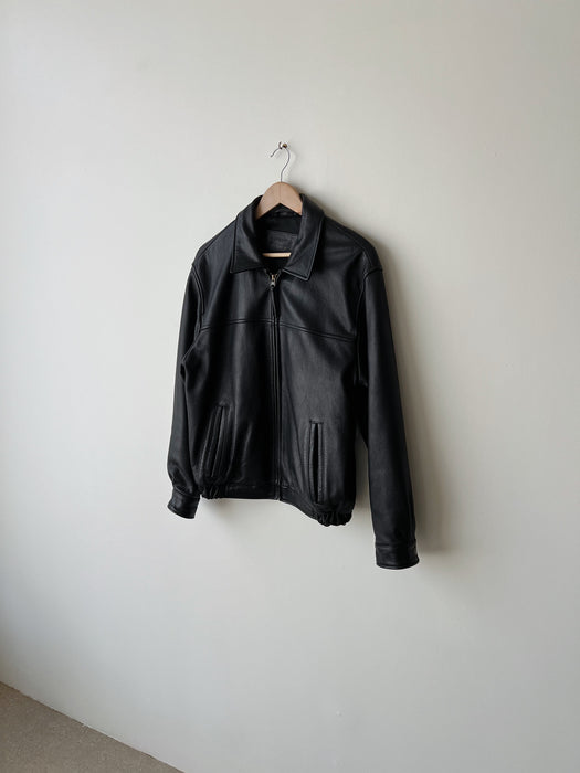 Black Leather Bomber | M