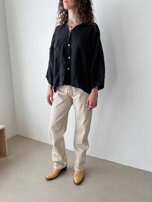 Worn Black Linen Button Up | L