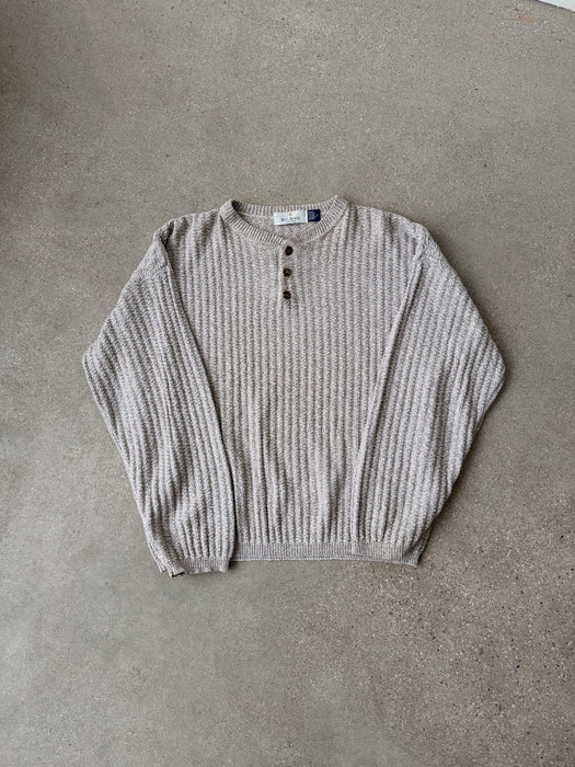 Marled Cotton Henley Sweater | L