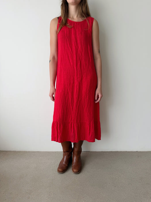 Red Linen Dress | L